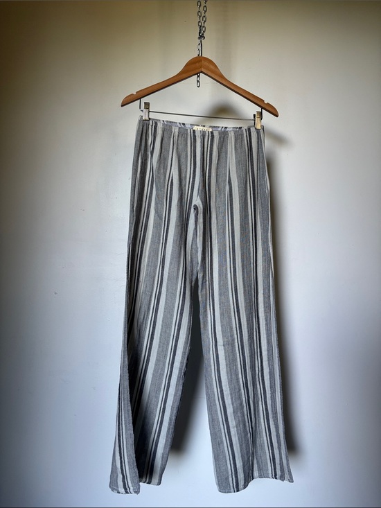 Stark X Pants - Wide Leg Striped Pants in Gray & White